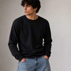 Gemrock Mens Thermal Long Sleeve Shirt Black Waffle Knit Cotton Top Style 700 L